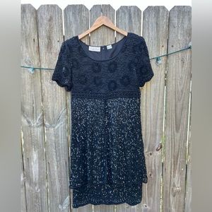 Vintage Laurence Kazar cocktail dress with black beads and sequins.